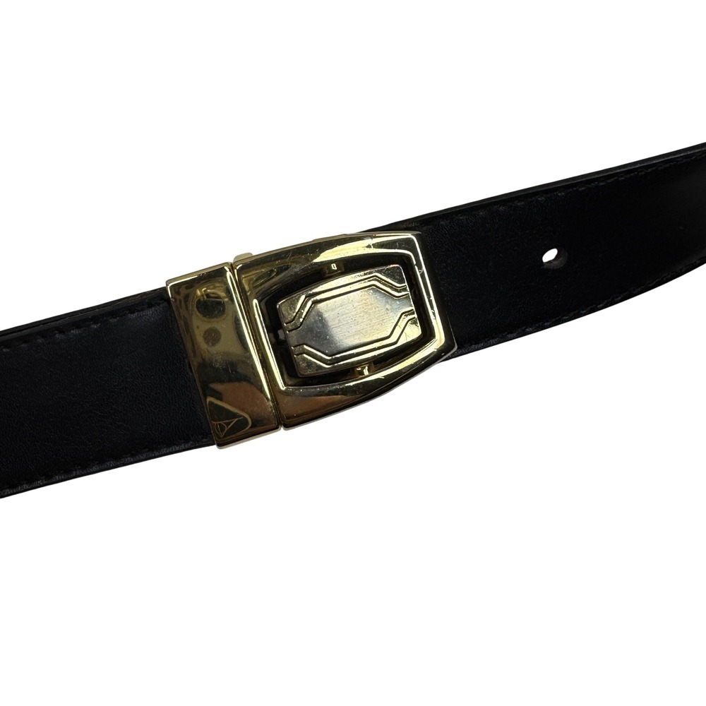 Vtg Reversible Leather Belt 42 Black Brown Gold Tone Italian Buckle USA Art Deco